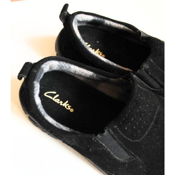 Clarks Comfort Shoe Loafer Womens 8 Black Suede Flannel Lined Hard Sole Slipper - Picture 6 of 6
